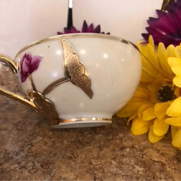 Rare Antique Nagoya SNB Nippon Porcelain Raised Gold Leaf Tea Cup - Picture 3 of 13